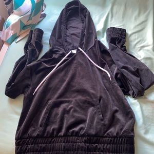 Black Velvet Cropped Hoodie Size Large